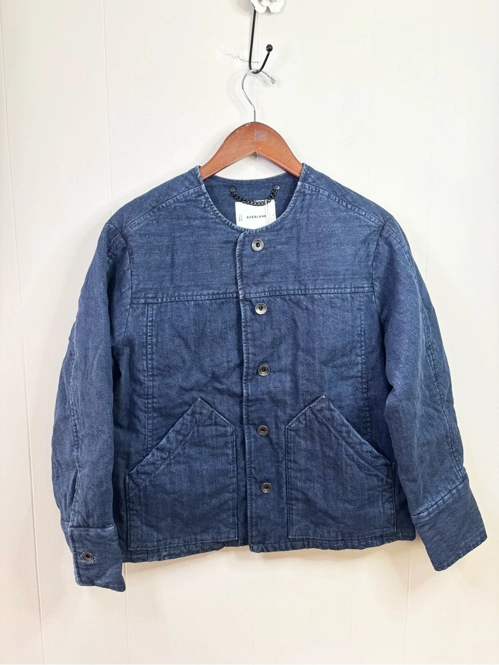 Everlane denim quilted barrel jacket boxy oversized size SM new